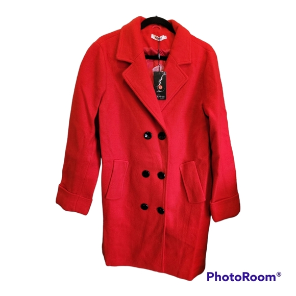NWT Red Wool Coat xl Double Breasted Pea Coat - Picture 4 of 16